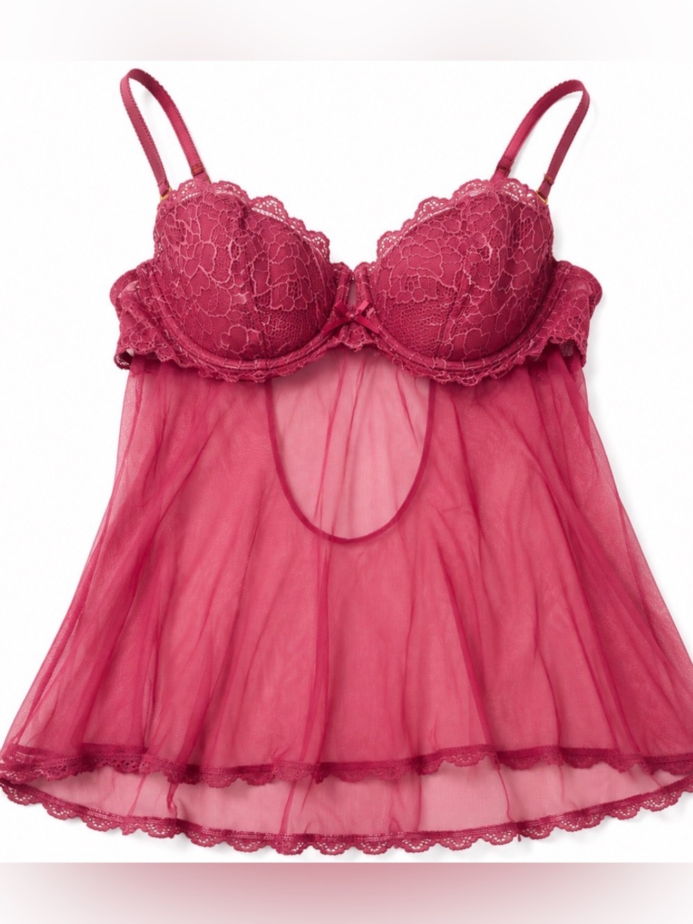 Victoria's Secret Lace & Mesh Babydoll Chemise - Raspberry